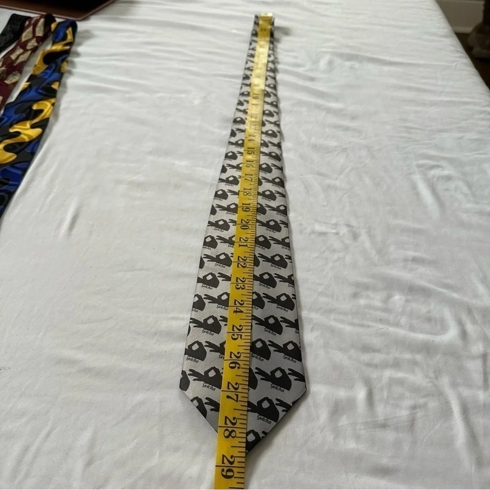 Gotcha Novelty Print Black & Silver Wide 58” x 4” Necktie Easy Care Polyester